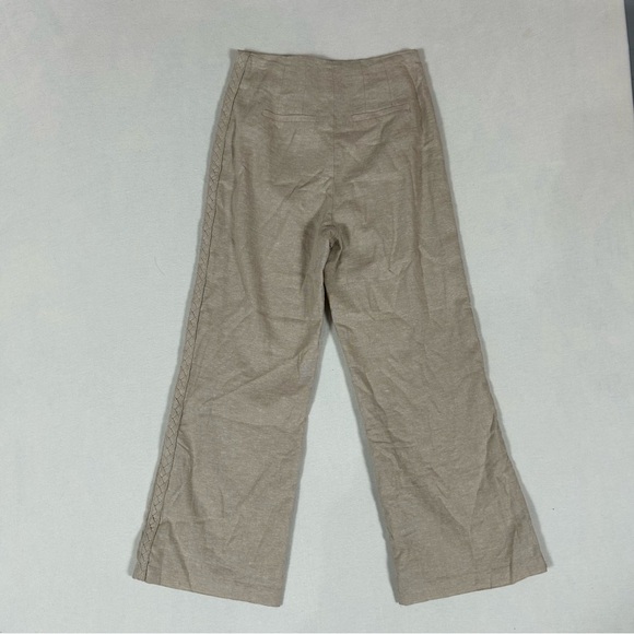 Jason Wu Wide Leg Linen Pants Womens 2 Beige High Rise Crop Braided Detail - Picture 4 of 12